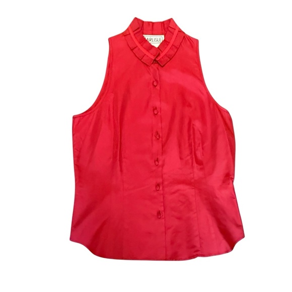 Carlisle 100% Silk Red Button Front Sleeveless Blouse Size 12/Large MSRP$225 - Picture 1 of 9